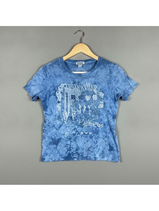 Democracy Tops - Vintage Y2K Democracy Weekends Blue Tie-Dye Grunge Graphic Tee Size S USA